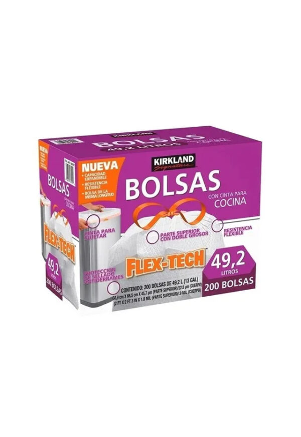 Bolsas Para Basura Blanca De Plástico Con Cinta Kirkland Signature Con Jareta 13 gal / 49.2 lts.