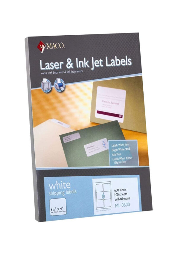 Etiqueta Adhesiva Láser y Tinta Inkjet Blanca MACO 3 1/3 X 4 ML0600